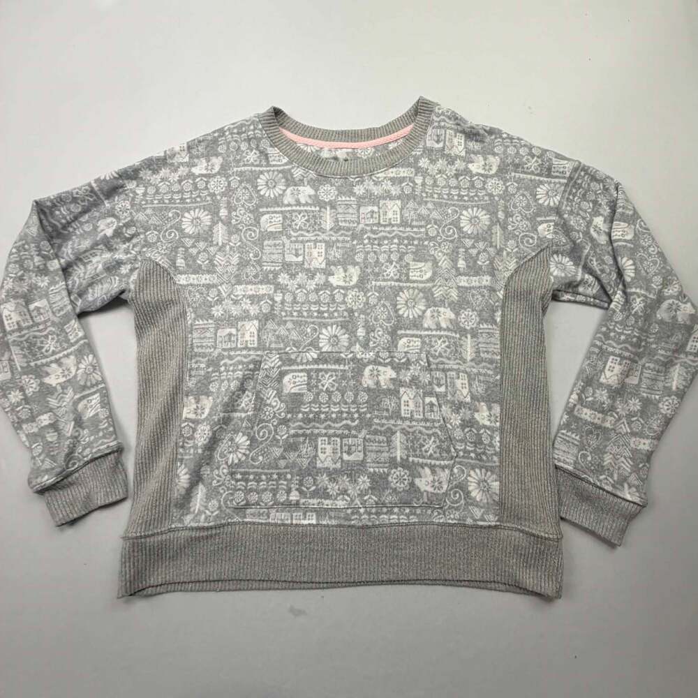 Cuddl Duds Women's Gray Winter Print Kangaroo Pocket Long Sleeve